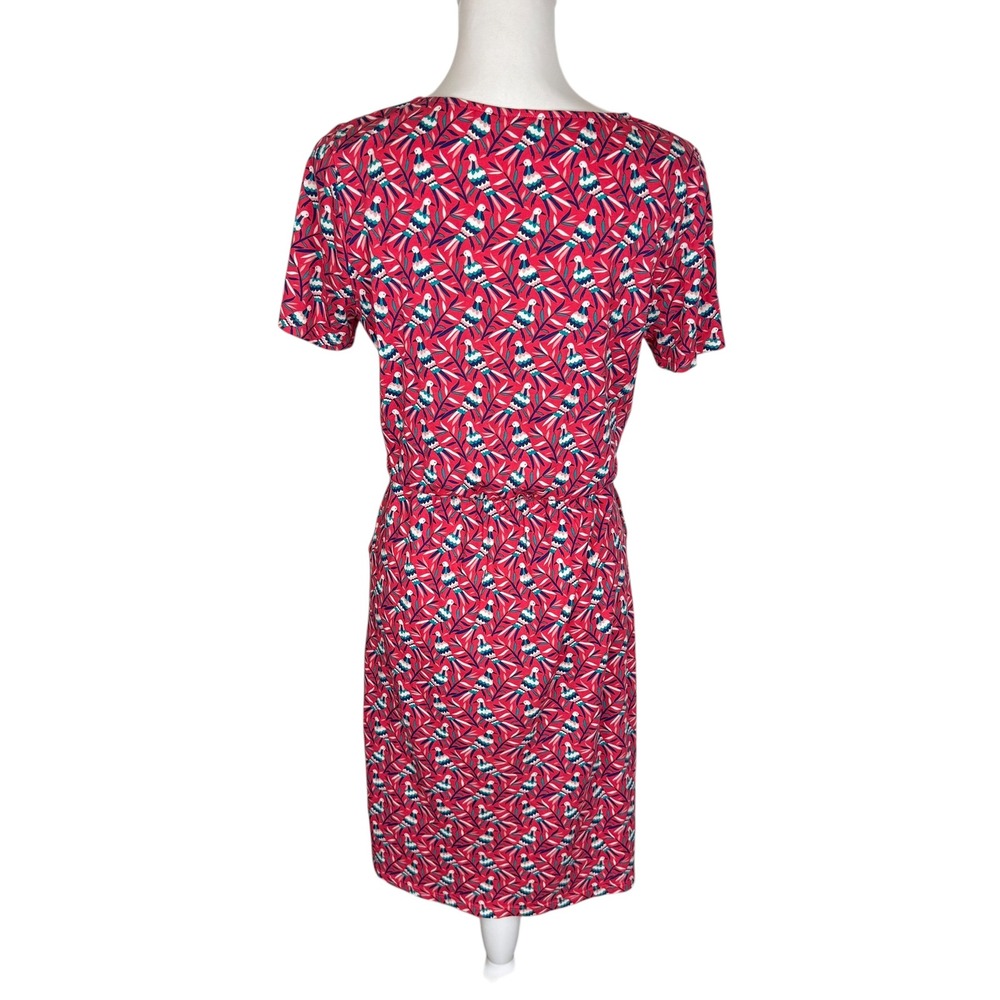 Boden Bird Print Elspeth Jersey Dress Pink Blue Short Sleeve Cotton Modal US 8R - Picture 3 of 9